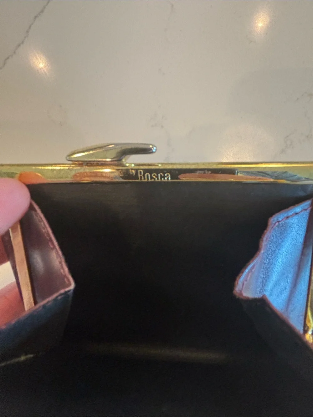 Vintage Bosca USA Full Grain Leather Trifold Wallet Kiss Lock Coin Burgundy